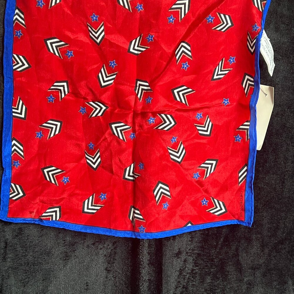 Liz Claiborne Accessories Red & Blue Chevron Star Print Scarf 11"x11" Made in Ja